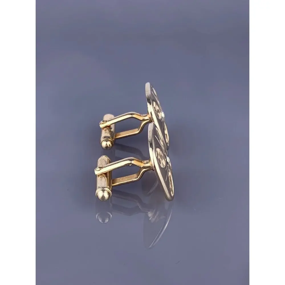 Clover White Rhinestone Cufflinks Gold Tone Etched Drops Square Vintage